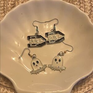 Charming Ghost and Coffin Earrings Set